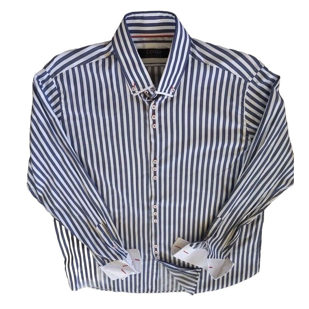 COOGI Classic Men's 2XL/18 Chambray Long-Sleeved Button's Down Stripes Shirt